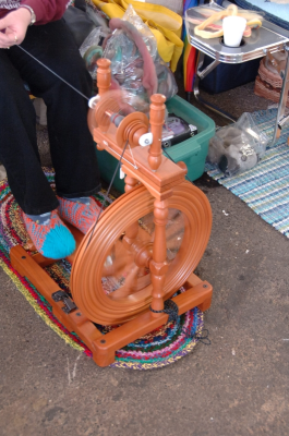 Turquoise and salmon pink slippers for spinning on Van Eaton wheel.